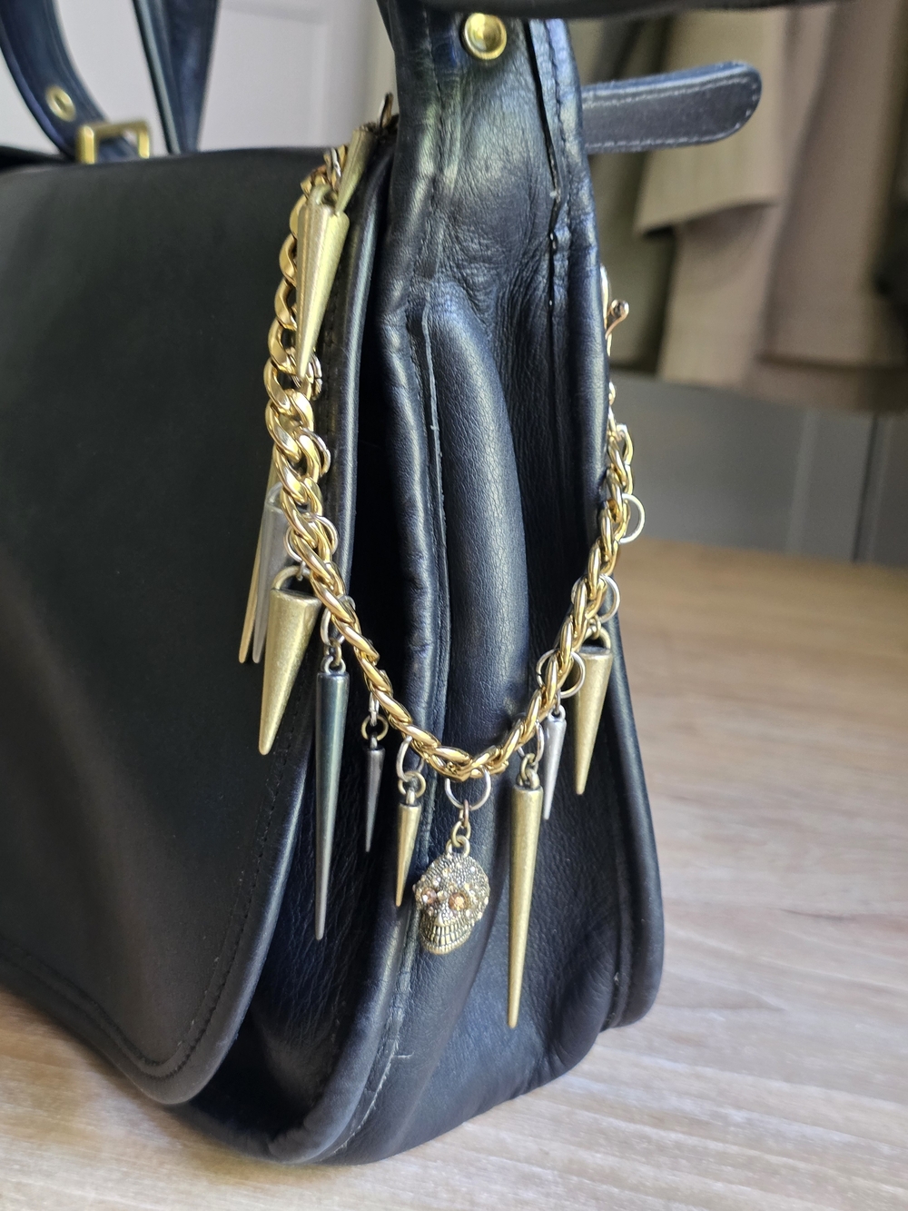 Handmade Mixed Metal Purse Spike And Skull Charm Chain